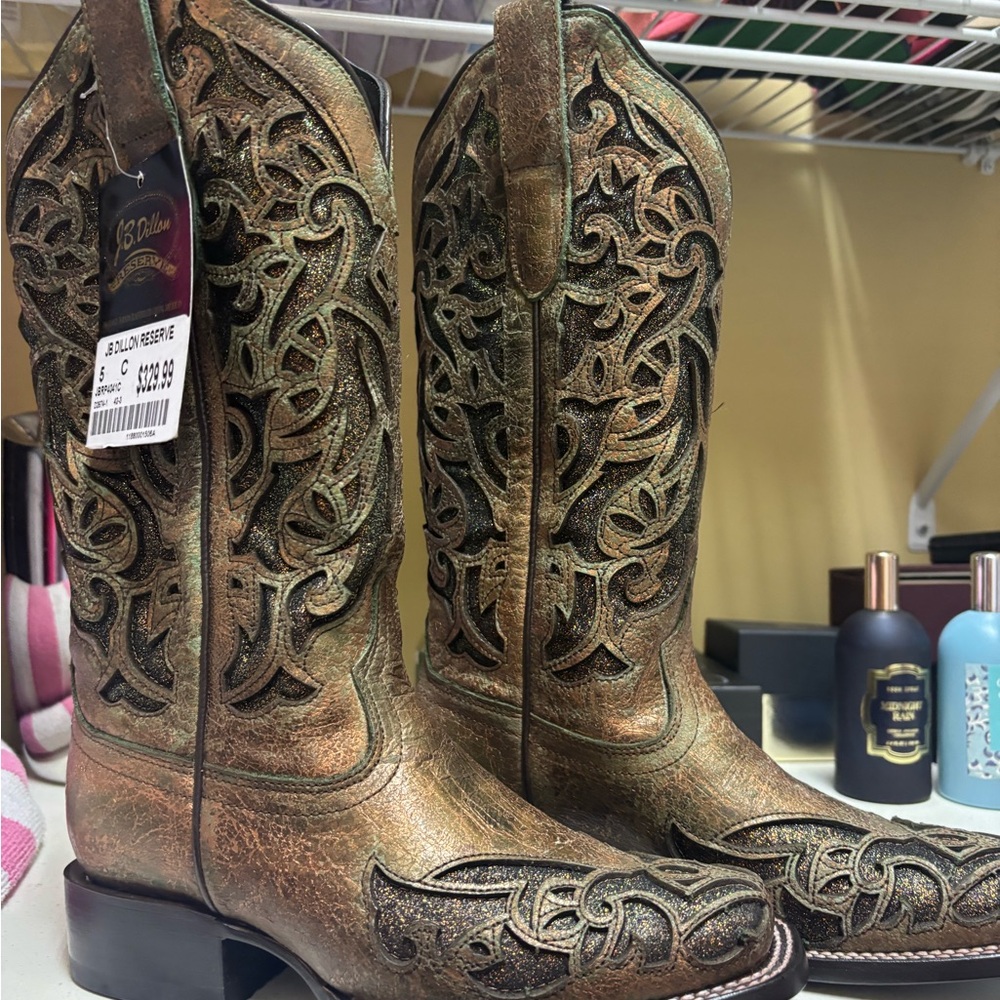 Brown Embroidered Heeled Boots